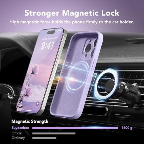Image of Magnetic for iPhone 15 Pro Case, Compatible with MagSafe, [Full Camera Protection][Screen Protector] Silicone Shockproof Protective Phone Case for iPhone 15 Pro 6.1 inch, Clove Purple