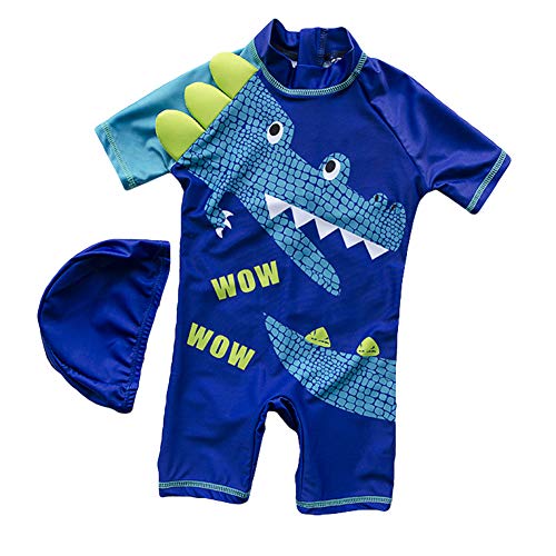 TAIYCYXGAN Baby Todller Boys One Piece Dinosaur Bathing Suit Swimsuit Rash Guards Surfing Suit with Hat Blue M