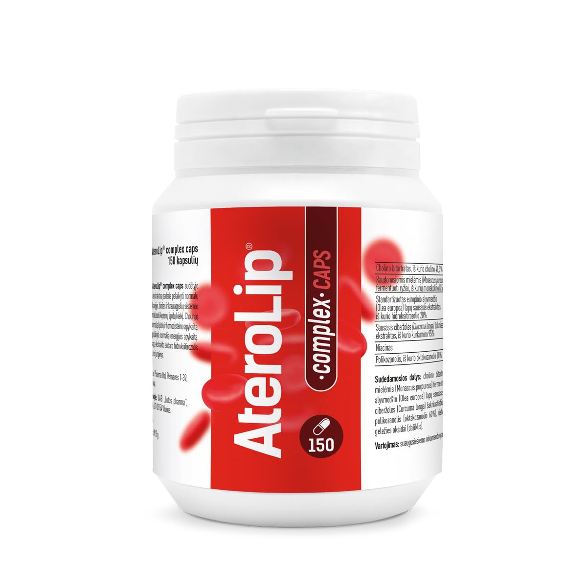 Aterolip Complex Caps Roter Reis Kapseln Cholesterin - 150 Cholesterin Senken Kapseln - Mit Cholin, Monacolin K, Olivenblatt Trockenextrakt, Niacin, Kurkuma, Policosanol und Vitamin B12