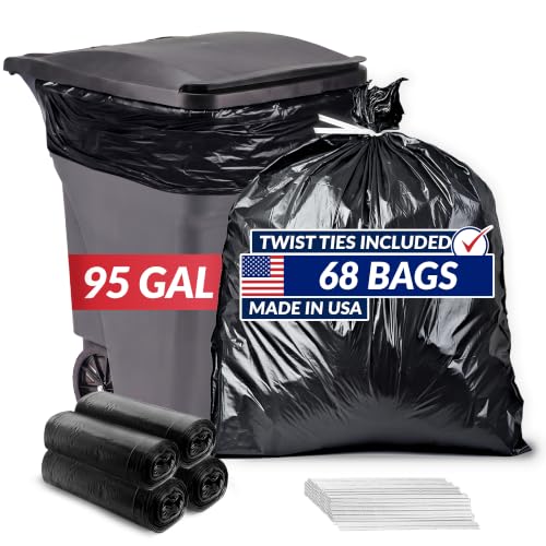 Reli. 95 Gallon Trash Bags Heavy Duty | 68 Trash Bags with Ties | Super Sizeable Black Serious Garbage Cleanup
