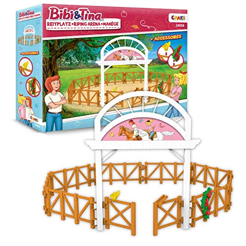 CRAZE Bibi & Tina Manège Chevaux Jouet Set de jeu cheval Enclos pour Cheval figurine Accessoire jouets Chevaux & cavalier Figurine Animaux Poney Jouet 24058