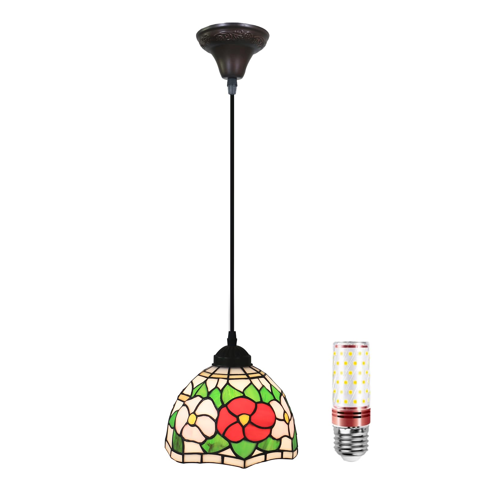 Uziqueif Pendant Light, Pendant Ceiling Light 8", Tiffany Style Hanging Ceiling Lights, Glass Lampshade, LED Kitchen Island Lights, vintage chandelier for Dining Room, Living Room, Height Adjustable,W — image 1