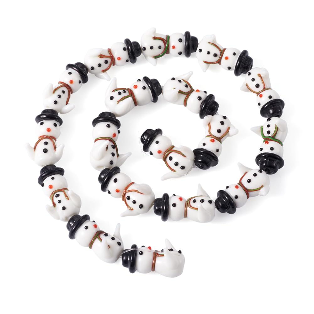 Pandahall 20Pcs Christmas Snowman Lampwork Glass Beads - White Snowman Spacer Jewelry Beads for Christmas Earring Bracelet Necklace Making - 2mm