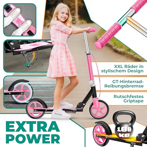 KESSER&reg; Scooter Roller Kinderroller Cityroller Tretroller Kickroller, f&uuml;r jedes Alter, H&ouml;henverstellbar bis 190cm, bis zu 100kg,Klappmechanismus, Inkl. Tragegurt, Kickscooter, Fairy (Pink)