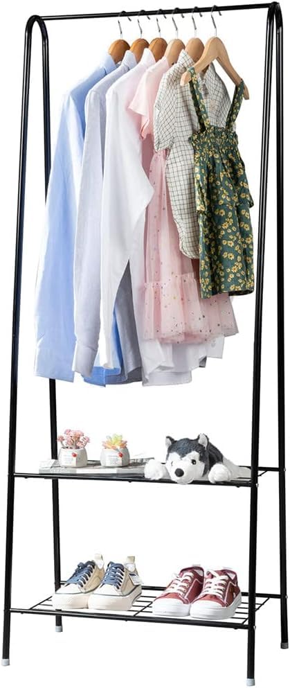 Étagère à vêtements, étagère de rangement pour manteaux, étagère de rangement d'entrée avec étagère en métal à 2 niveaux, support à vêtements...