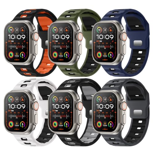 Image of Sport Bands 6-Pack Compatible with Apple Watch Ultra 3 /2 Band 49mm 46mm 45mm 44mm 42mm, Wide Soft Silicone Wristbands Waterproof Strap Men for iWatch Series 11 10 9 8 7 6 5 4 3 SE Ultra