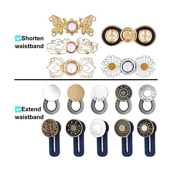 15PCS Pant Expander Button, Adjustable Waist Extender Button for Men and Women, Metal Collar Extenders for Men Dress Shirts,Jeans, Trouser, 5PCS Sewing Flexible Waist Button for Women - Image 3
