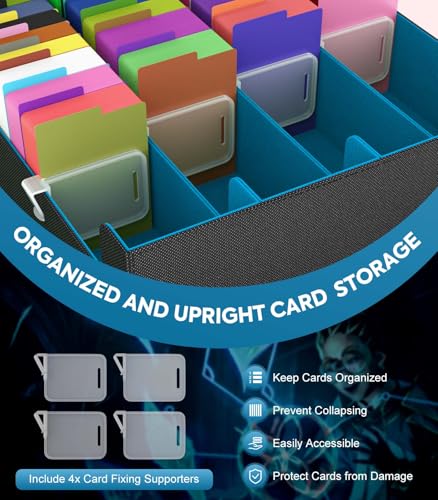 Image of MoKo Trading Card Storage Box, 3000+ MTG Deck Box with 24 Colorful Dividers & 4 Card Supporters, Commander Card Deck Case Fits for Magic Game Cards, YugiOh, TCG, PTG and Sport Cards, Cyan