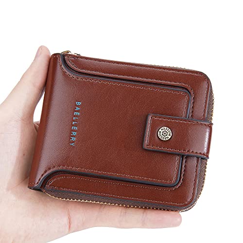 Bifold Wallet for Men Zipper Small Wallets Leather Pocket Billfold Card holder Coin Purse (Brown)3