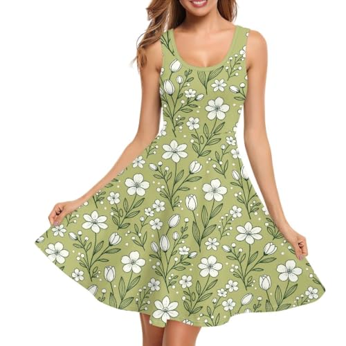 Image of Women Stylish Tank Dresses Sleeveless Round Neck Midi Casual Dress with Pocket for Summer