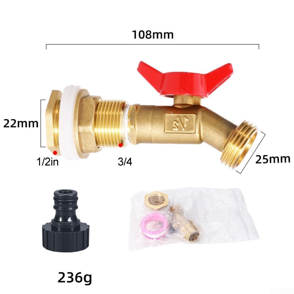 Rubinetto a Sfera in Ottone a Flusso Pieno, Maschio, Attacco per Tubo Flessibile da 1/2" NPT, Uscita da 3/4" GHT, Rubinetto per Esterno con Controllo dell'Acqua da Giardino