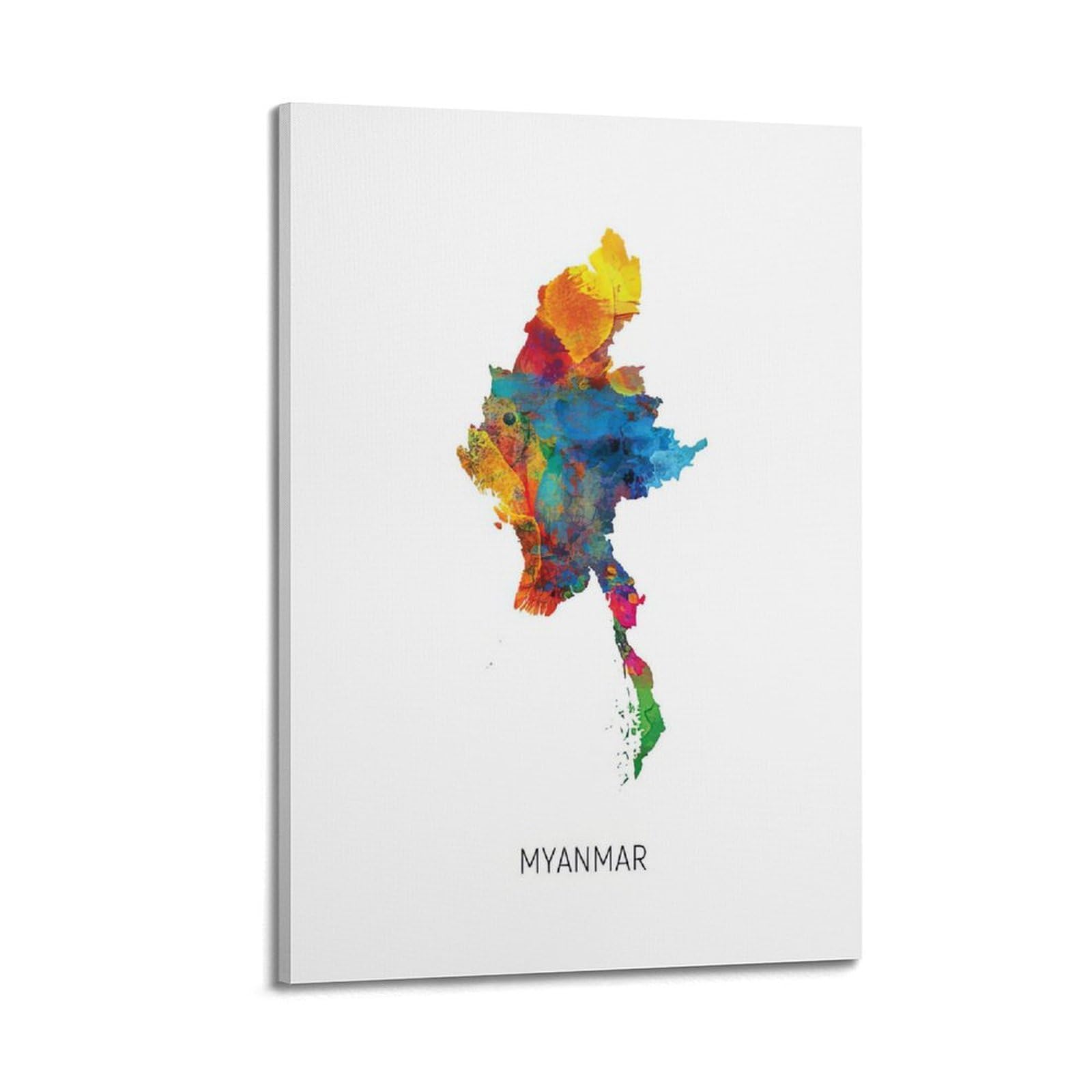 MJZLQN Map Poster Myanmar in Watercolor Poster Decorative Painting Canvas Wall Posters And Art Picture Print Modern Family Bedroom Decor Posters 08x12inch(20x30cm)