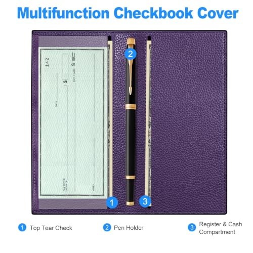 Image of CASMONAL Checkbook Cover for Women & Men, PU Leather Wallet RFID Blocking