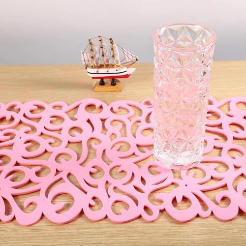 Hollow Flower Table Runner, Washable, for Decorating Your Room 100 x 30 cm pink - Image 4