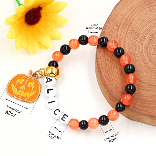 Image of Uloveido Black Orange Jade Charms Halloween Bracelets All Saints' Gift - DIY Customized Name Beaded Bracelet
