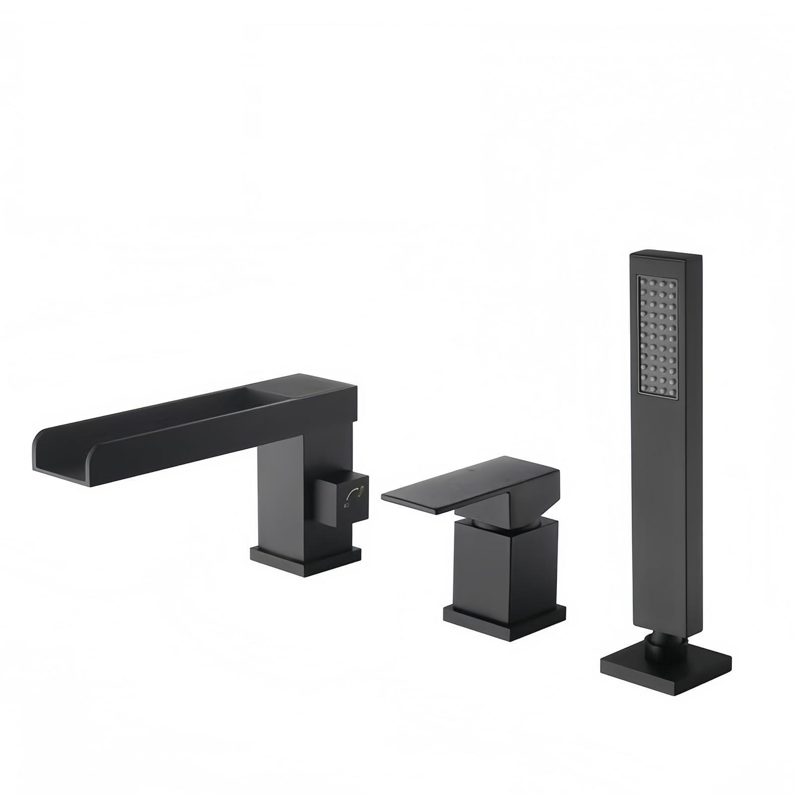 Bath Taps with Shower Attachment Waterfall Black Bathroom Taps Bath Faucet 4PCS (3pcs)