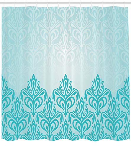 ABAKUHAUS Turquoise Shower Curtain, Retro Style Medieval European Victorian Gradient Royal Pale Patterns Artwork Print - Image 2