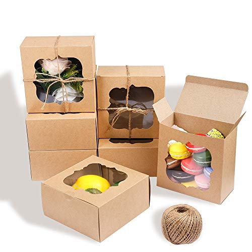 [35PCS] 6"X6"X2.5" Brown Bakery Boxes with PVC Window, Easy to Assemble, Ohwekit Cookie Box for Cupcakes, Candy, Strawberries, Dessert, Pastry, Pie, Cheesecake - Thumbnail 3