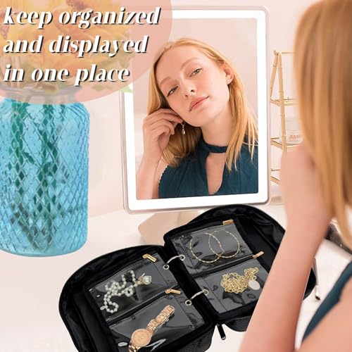 Travel Jewelry Organizer Case,Jewelry Bags for Traveling, Jewelry Binder with 24 Pcs Clear Zipper Velvet Pouches for Storing Earrings, Rings, Necklace, Bracelet, Watch (Black)2