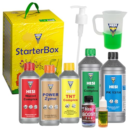 Hesi Starterbox für Erde mit Dosierpumpe und Messbecher Komplettset für gesundes Wachstum & Blüte