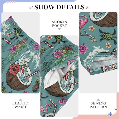 Coconut Turtle Flamingo Boys Long Pants Soft Trousers Elastic Waist Kids Lounge Bottoms with Pockets S-XL4