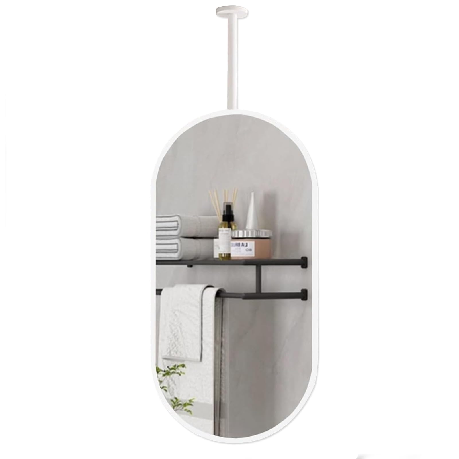 FGXHHS for Wall, Oval Vanity, Ceiling Mounted Vertical White Metal Makeup Vanity - Customizable Rod (Size : 50cmx70cm