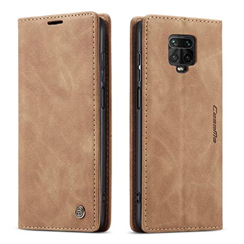 Bigcousin Coque Compatible avec Xiaomi Redmi Note 9S/Note 9 Pro/Note 9 Pro Max,Cuir Housse Flip Portefeuille Etui avec Magnetique,Brun Cover