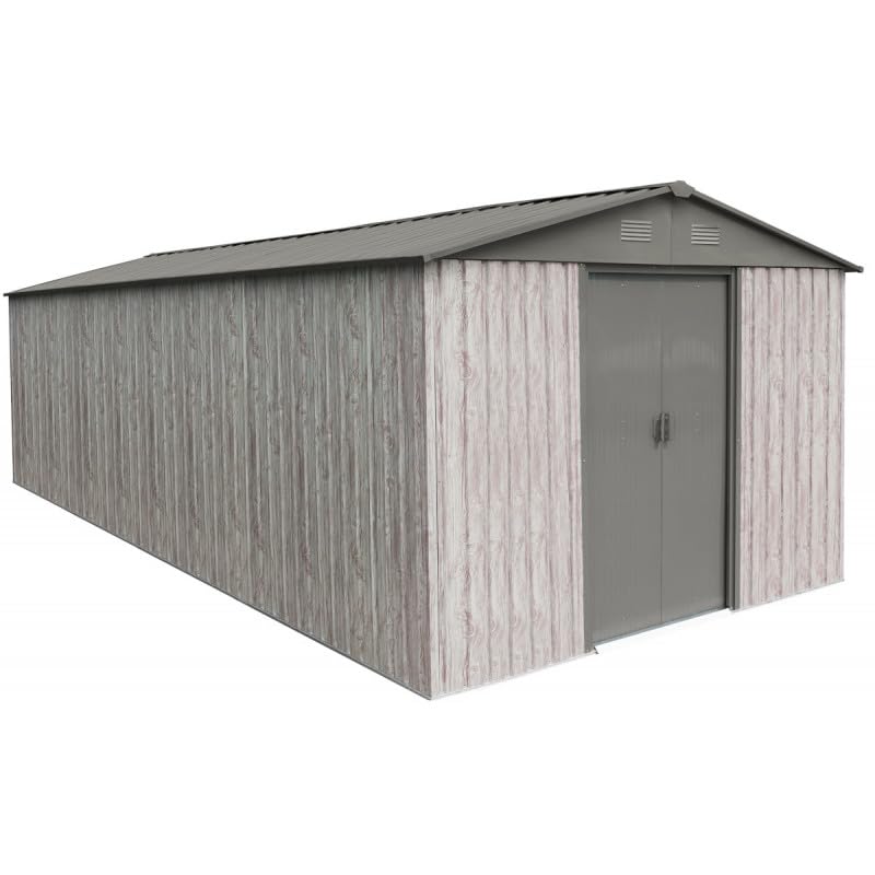 WoodTouch | Abri de Jardin Acier Galvanisé Beige 13,6m² | Robuste et Résistant aux Intempéries avec Kit d'ancrage | Double Porte Coulissante et Aération | Garantie 15 Ans