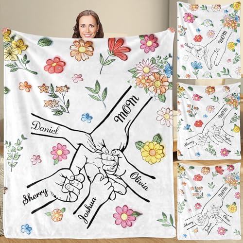 Mothers Day Personalized Gifts - Custom Blanket with Kids Name to Mom from Daughter Son Customized Soft Flannel Throw Name Blanket Gifts for Mom Wife Grandma Women