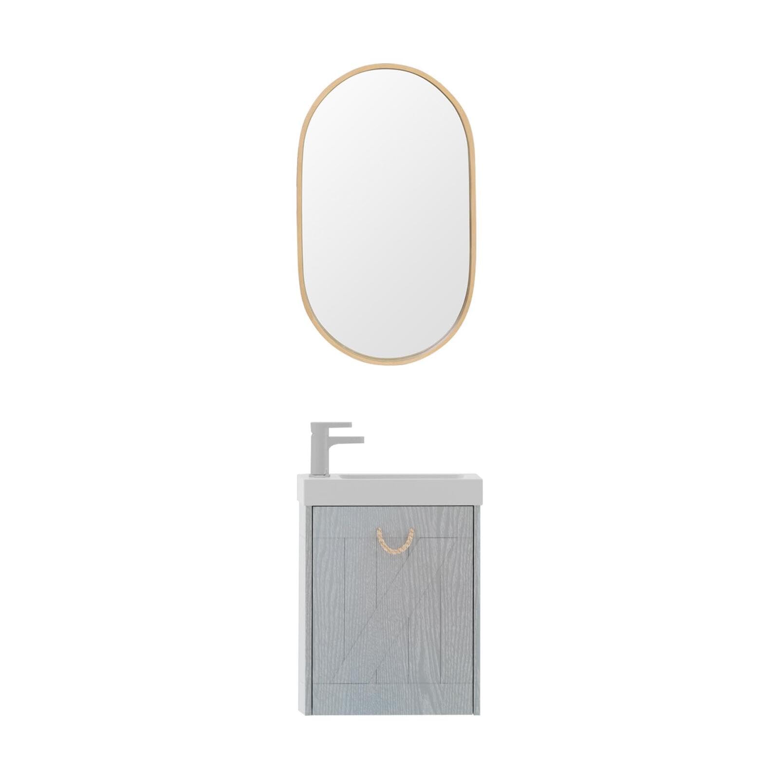 MOB-IN Meuble Lave-Mains Gris Bord de mer + Miroir Mistral