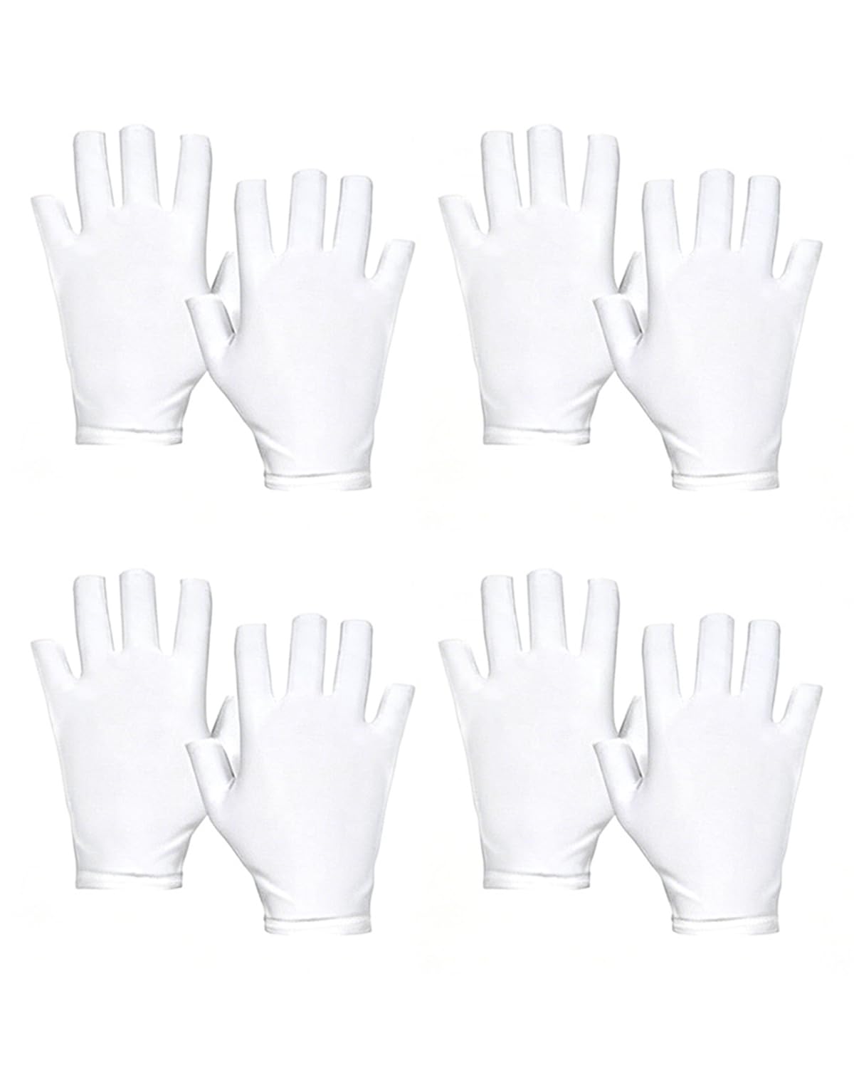 4 Paia Guanti di Cotone Senza Dita, Guanti Protettivi UV per Lampade Gel Unghie, Guanti Sottili per Mani Secche, Touchscreen Trattamento Spa (Bianchi)