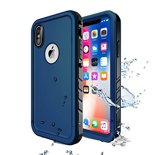 Cozycase Waterproof Case for XS/X Case, Wireless Charging Support X Waterproof Shockproof Full-Body Rugged Case with Built-in Screen Protector for Apple X/XS (Blue)