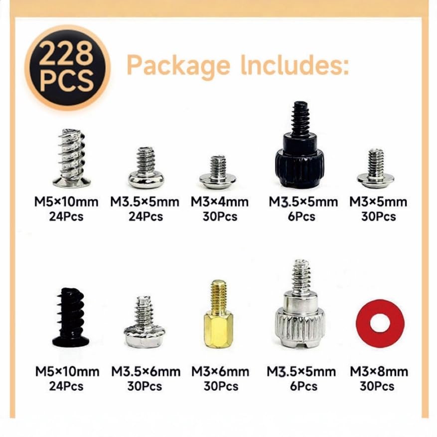 Image of 228pcs Laptop Computer Screws Standoffs Kit for Motherboard Hard Drive SSD Installation DIY Repair Set with Washers for PC Maintenance