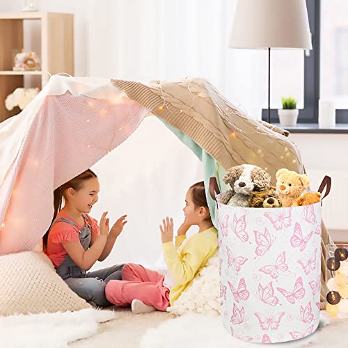 CLOCOR Pink Laundry Basket,Waterproof Nursery Hamper for Baby Girl ,Collapsible Storage Baskets for Girls Bedroom,Kids Toys Storage Bin,Room Decor,Gift Basket（Pink Butterfly - Thumbnail 3