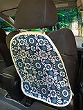 Lunarable Navy Blue Car Seat Protector Set of 2, Ornamental Crochet Flower Petals with Round Pattern Bohemian Victorian Style, Universal Kick Mat for Dirt Mud & Scratches, 18" x 24", Dark Blue White