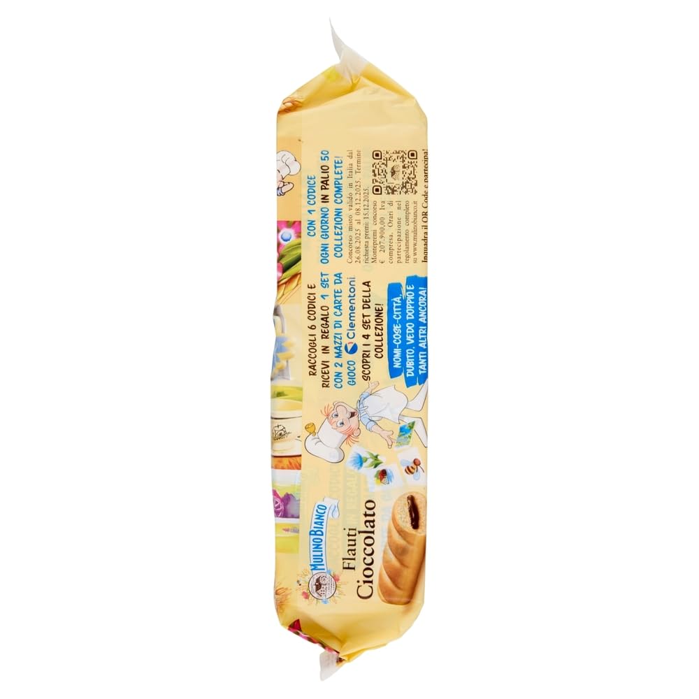 4x Mulino Bianco Flauti Cioccolato, Snacks mit Schokolade, kuchen süßer Snack für zwischendurch (Jede Packung enthält 8 Snack) 280g + Beni Culinari Kostenloser Schlüsselanhänger