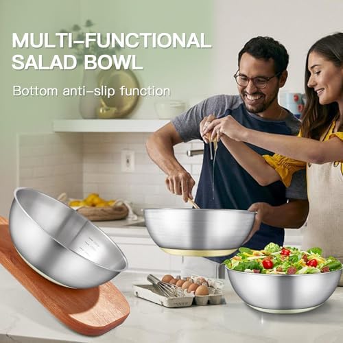 Stainless Steel Mixing Bowl Set - High - Quality, Durable and Rust - Resistant for Baking, Cooking, and Salad Making,Kitchen meal preparation,Great for Mixing & Serving,Anti slip silicone rubber base - Thumbnail 4