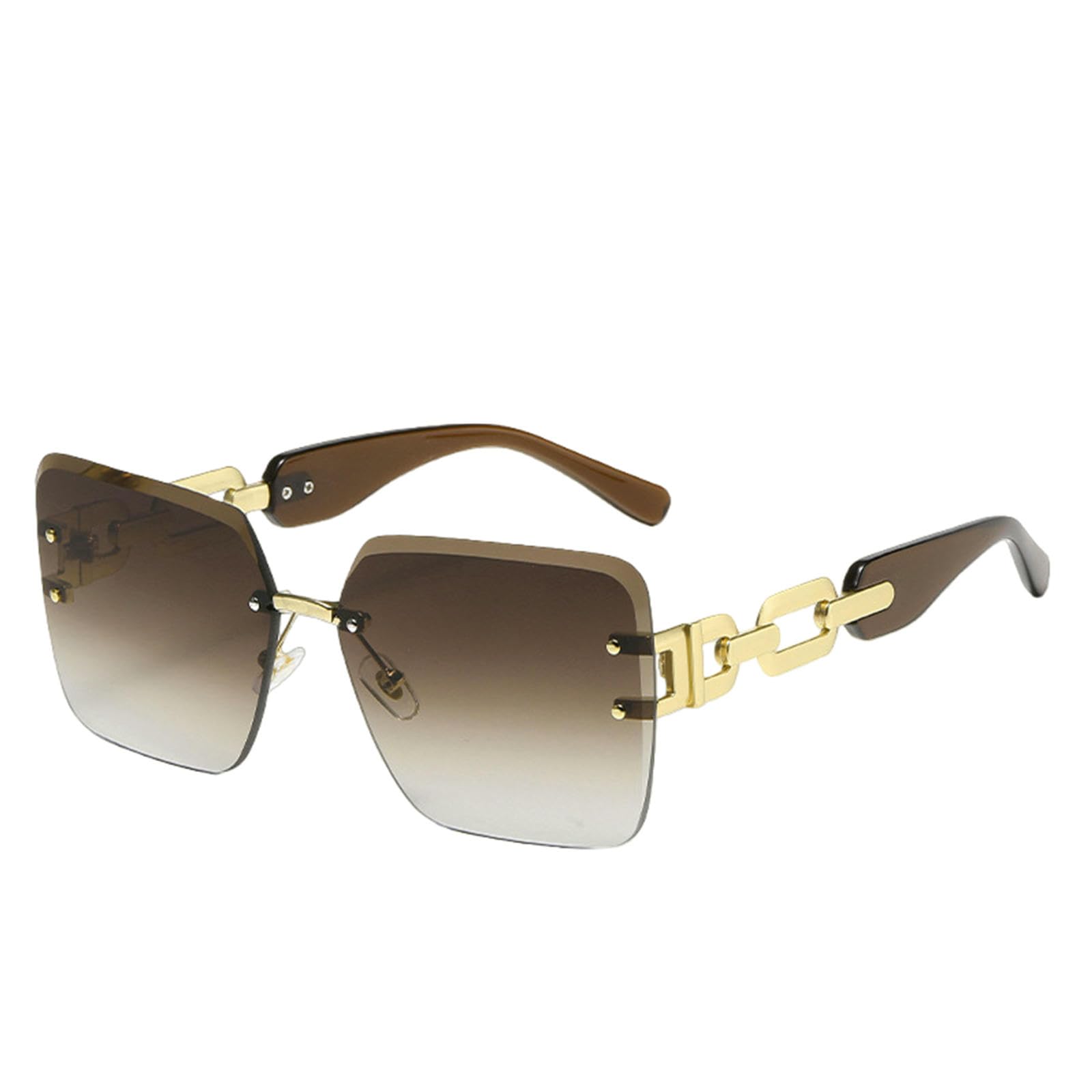 Gyios sunglasses Oversized Rimless Chain Legs Glasses Vintage Men Stylish Fashion Female Shades - Brown Temples Gradient Lenses