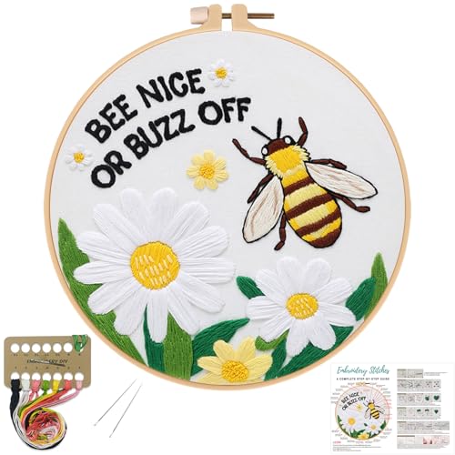 Image of Louise Maelys Bee Embroidery Kit Funny Daisy Quote DIY Craft | Create Thoughtful Gifts with Cross Stitch Kits and Needlepoint Kit for Beginners, Perfect for Creative Hobbies and Home Decor