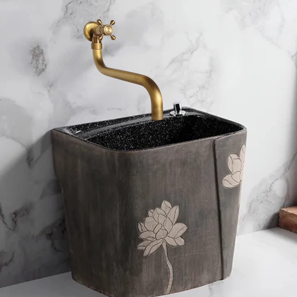 Rubinetto Giardino,Rubinetto in Ottone Anticato per Lavandino Cucina Bagno Lavabo Mop Pool, Rubinetti Acqua Fredda Girevole con Maniglia a Croce Interfaccia G1/2,SL-0602