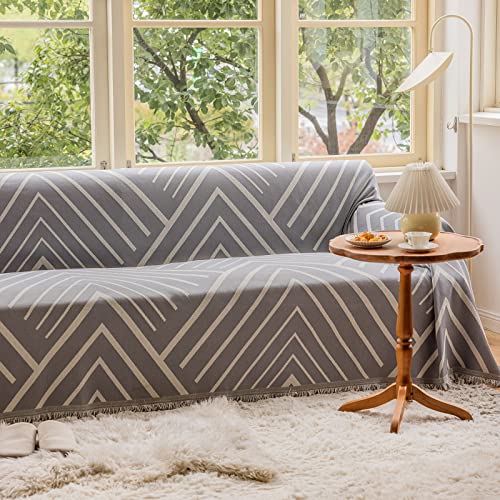 Dreamingo Herringbone Beige Couch Covers For 3 Cushion Couch Sofa Chenille Couch Cover For Dogs Universal Geometric Couch Cover For Living Room Furniture Protector Sectional Sofa Covers, 71"X 150" #TOP4