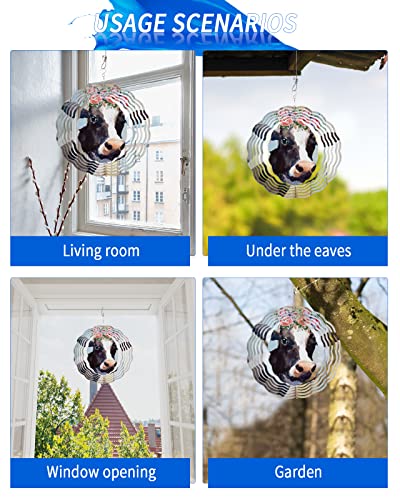 Farm Animal Wind Spinners For Yard And Garden, 3D Stainless Steel Wind Spinner, Retro Cow Wreath Retro Wood Wind Sculptures Spinners Indoor Outdoor Hanging Crafts Ornaments 9.8 Inch #TOP4