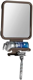 mDesign Large Modern Metal Suction Shaving Mirror Center for Bathroom Showers and Tubs - Holders for Shaving Cream and Razors - Bronze