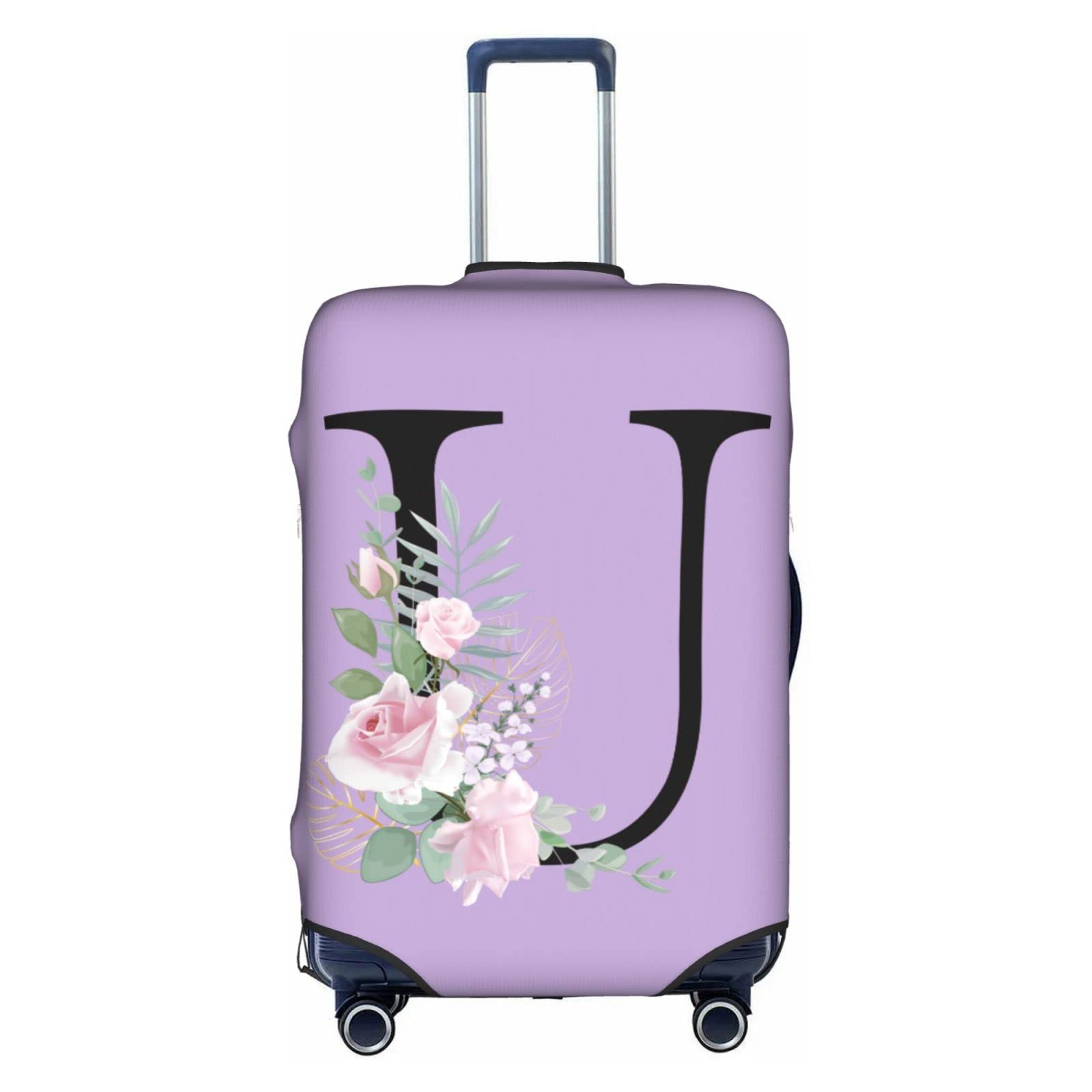 HAUYE Flower Letter U Purple Luggage Cover Elastic Washable Stretch Suitcase Protector Anti-Scratch Travel Suitcase Cover for Kid and Adult M (22-24
