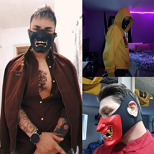 AOUTACC Airsoft Half Face Masks, Evil Demon Monster Kabuki Samurai Hannya Oni Half Face Protective Masks for Masquerade Ball, Party, Halloween, Cs War Game (Adjustable Strap Black) - Image 4