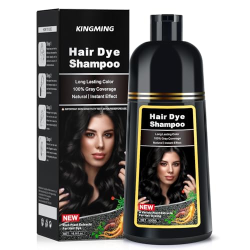 Black Hair Dye Shampoo 3 in 1, Schwarzes Haarfärbeshampoo für Graues Haar Männer und Frauen 500ml (Black)