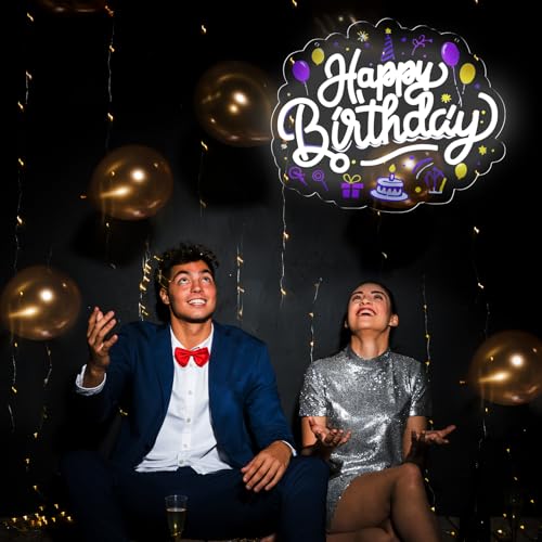 Image of Happy Birthday Neon Sign LED Happy Birthday Light Up Sign Wall Decor for Birthday Party Backdrop Cake Tables Room Gift Art for Boys Girls-14.57 x 12.2 IN-Dimmable USB Powered-Acrylic