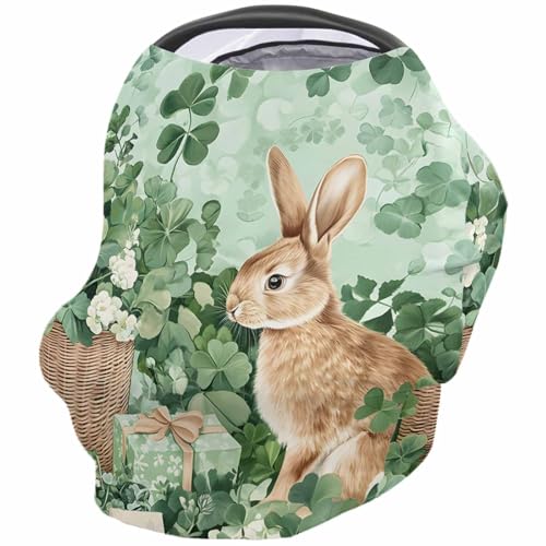 Nursing Cover for Breastfeeding Scarf, Rabbit Light Green Shamrock St. Patrick's Day Baby Car Covers Super Soft Multi Use for Canopy Shopping Cart Cover Blanket Stroller Cover