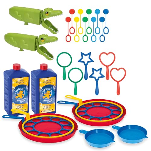 PUSTEFIX Seifenblasen Set für Kinder - 20 Blasringe, 2 Bubblegator + 2000 ml Seifenblasenwasser, Bunte Bubbles Made in Germany, Seifenblasen Spielzeug für Hochzeit, Kindergeburtstag, Polterabend