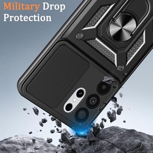 Image of Casodon Heavy Duty Back Case Cover for Samsung Galaxy S26 Ultra 5G, Shockproof Samsung Galaxy S26 Ultra Back Cover, Ring Case with Kickstand and Camera Protection Shutter - Black
